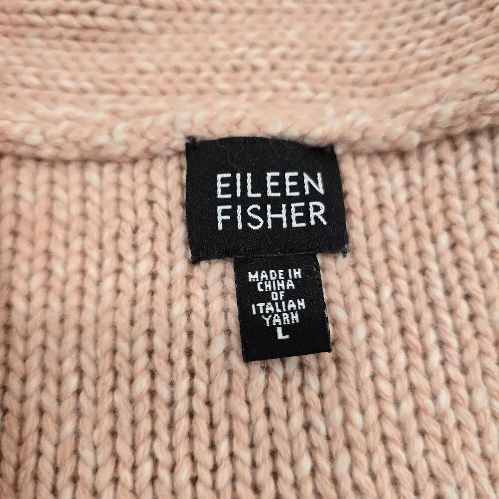 Eileen Fisher Italian Yarn Sweater Women's Large‎ Cable-Knit Open Front Cardigan